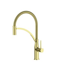 Blu Motion Brushed Brass Spring-Neck Kitchen Mixer